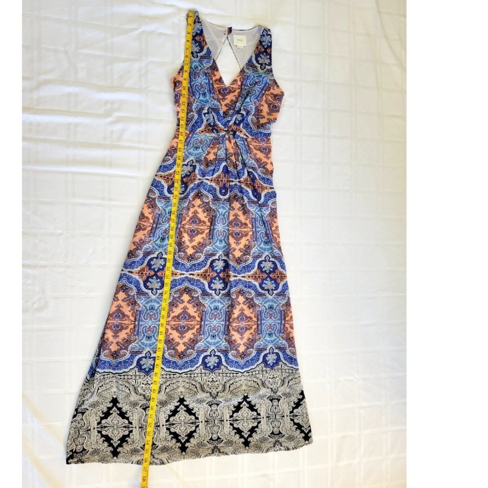 Anthropologie Maeve Medallion Maxi Dress Sz 4 Damask Silk Sleeveless Multi Blue - Picture 16 of 16